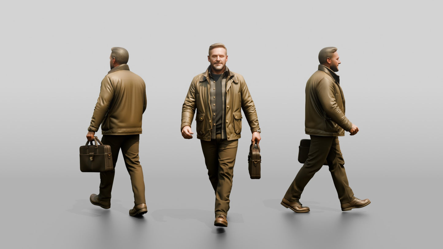 White Man Walking with a Briefcase in Waxed Jacket