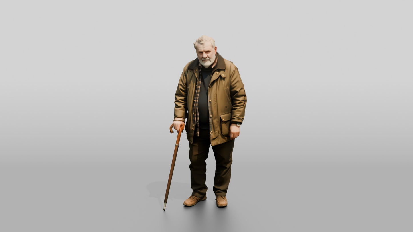 Elderly White Man Leaning on His Umbrella