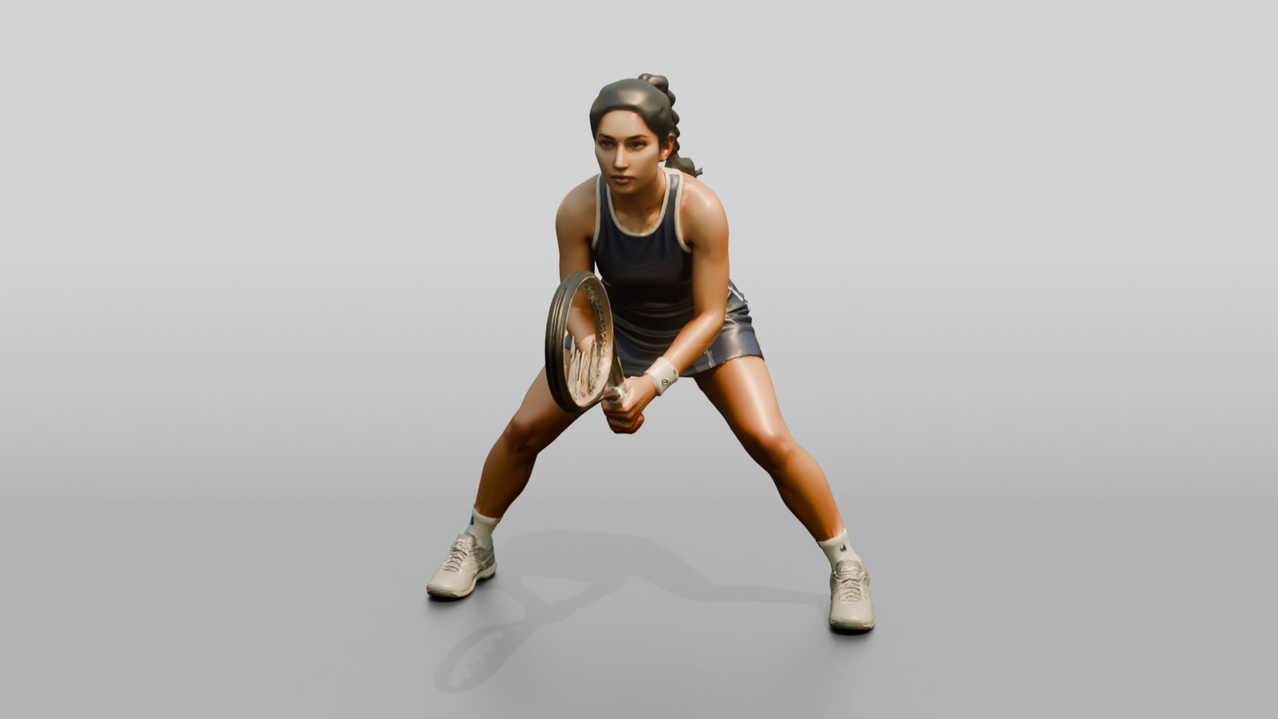 Female Tennis Player in a Low Baseline Ready Stance