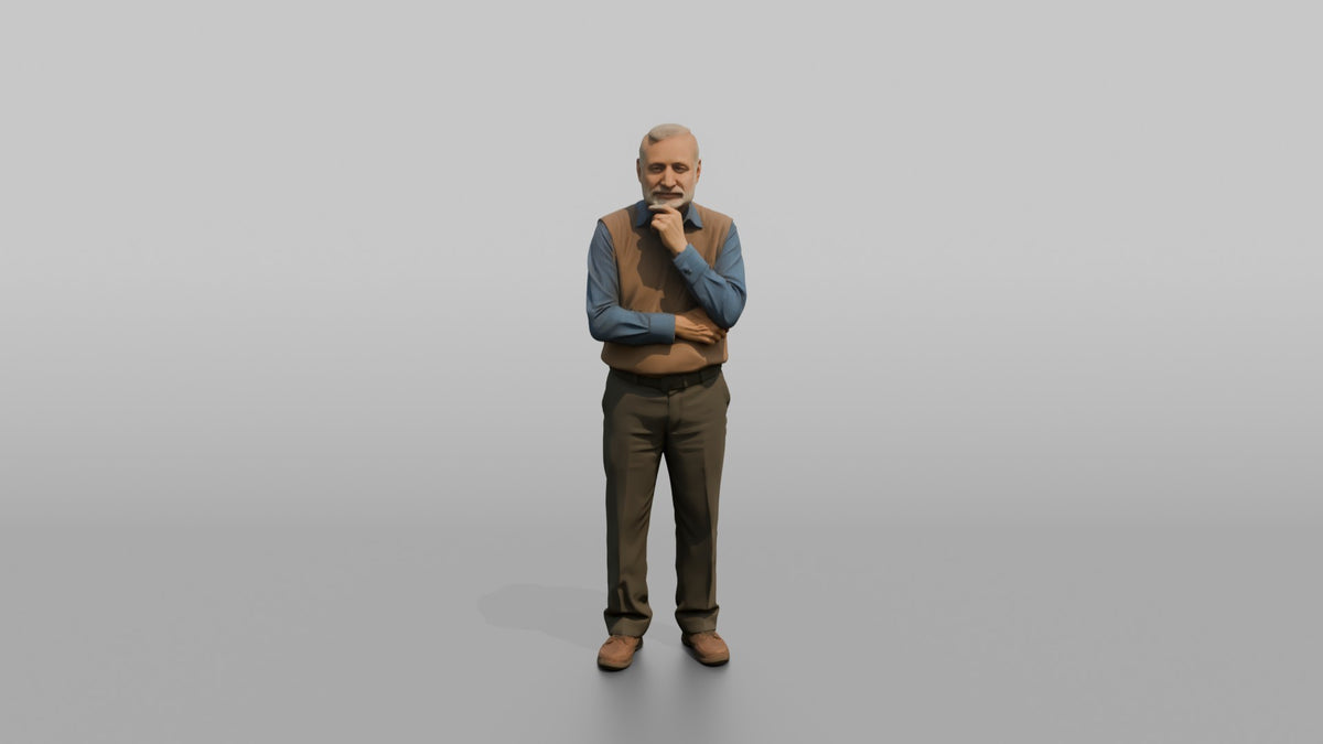 Man Customer Looking Off To The Side Thoughtfully - 3D character model, view 5