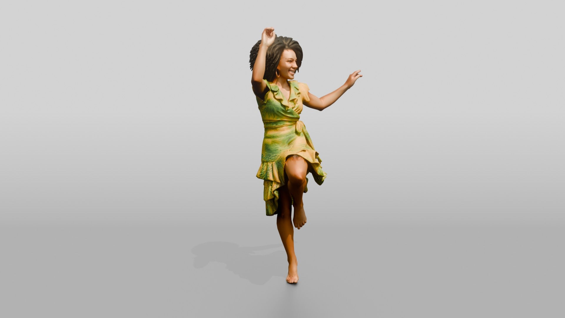 Woman Dancing in a Yellow Floral Dress