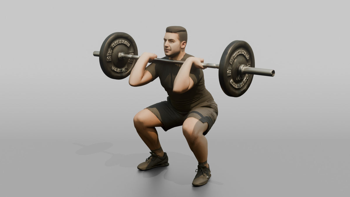 Weightlifter Man Holding A Barbell At Chest Height For A Front Squat - 3D character model, view 4