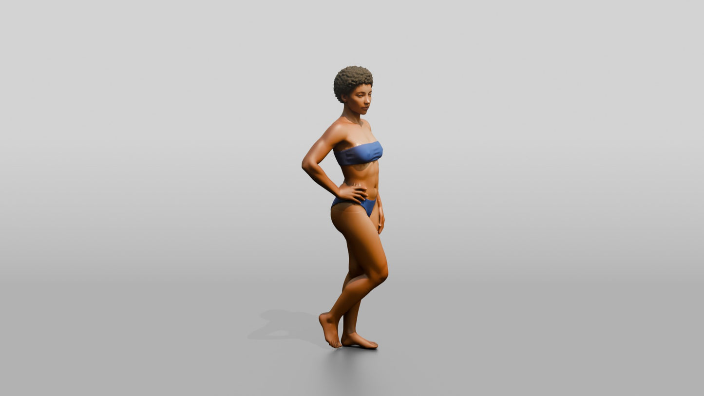 Black Woman in Blue Swimsuit with Hand on Hip