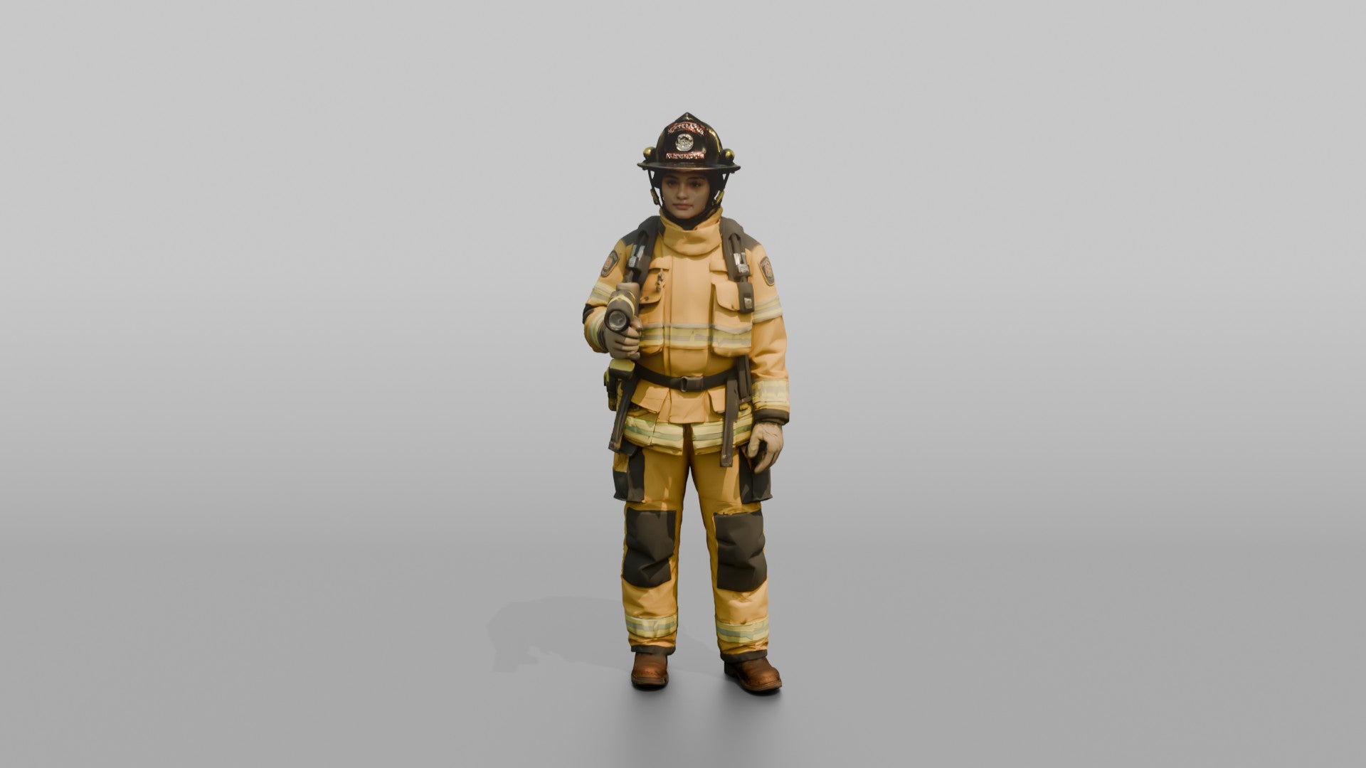 Firefighter Woman Clutching a High-intensity Right-angle Flashlight