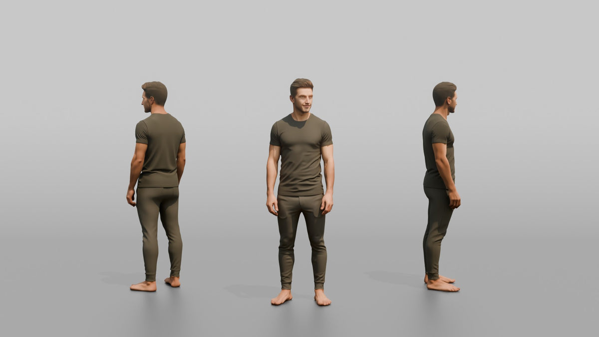 Fitness Influencer Man Standing Straight, Arms Relaxed At Sides - 3D character model, view 1
