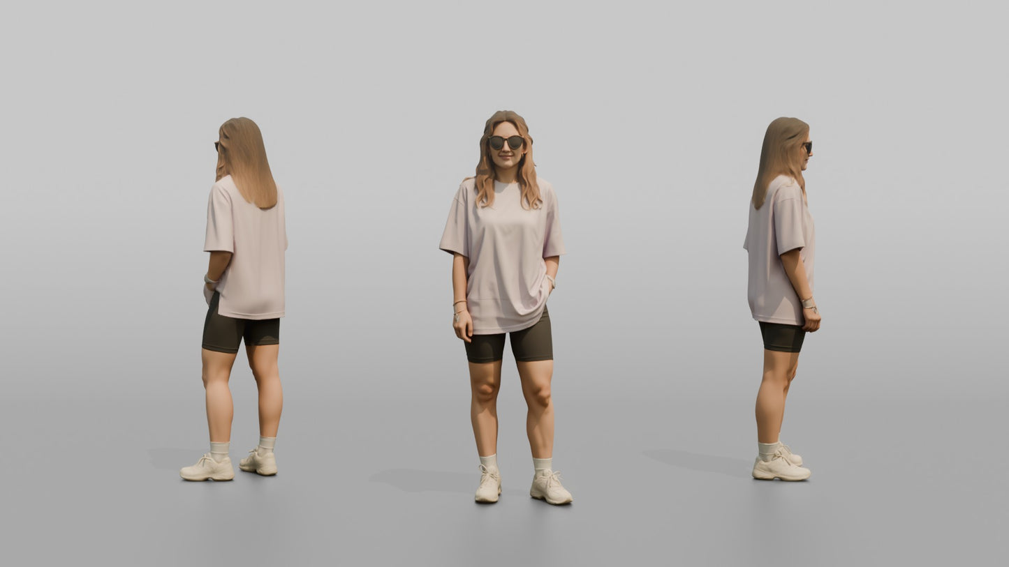 Woman Standing in a Pastel Oversized T-Shirt
