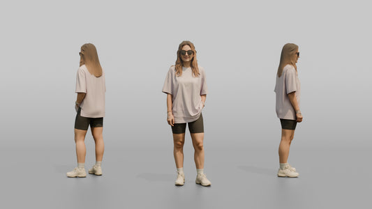 Woman Standing in a Pastel Oversized T-Shirt