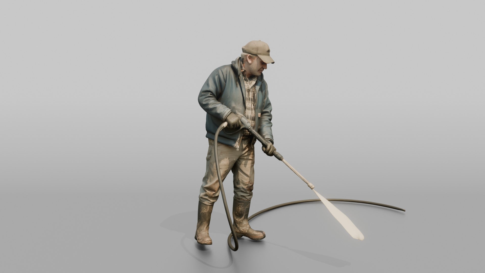 Farmer Spraying Down Concrete Barn Floor