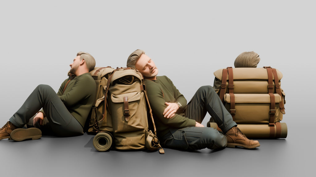 Homeless Man Asleep Leaning Against a Canvas Pack