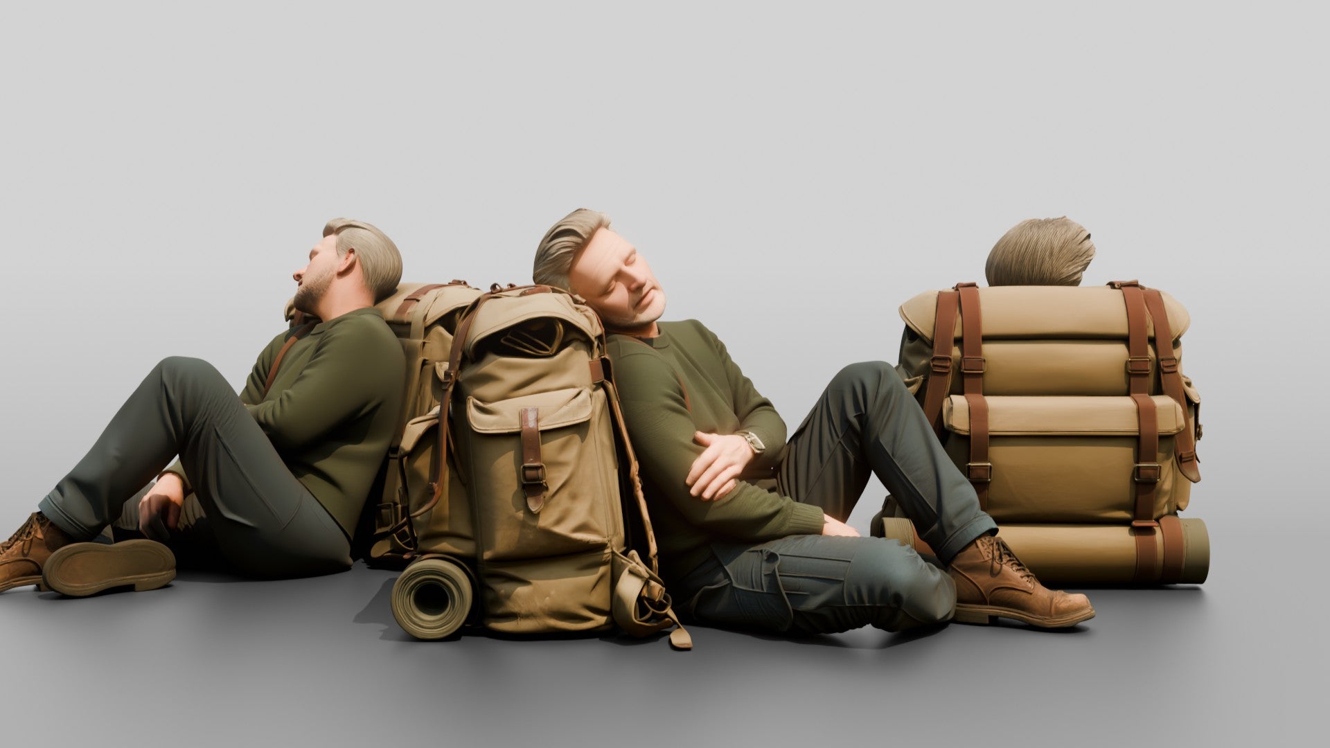 Homeless Man Asleep Leaning Against a Canvas Pack