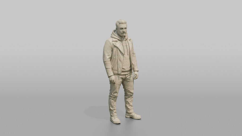 Man in Moto Jacket and Hoodie Standing