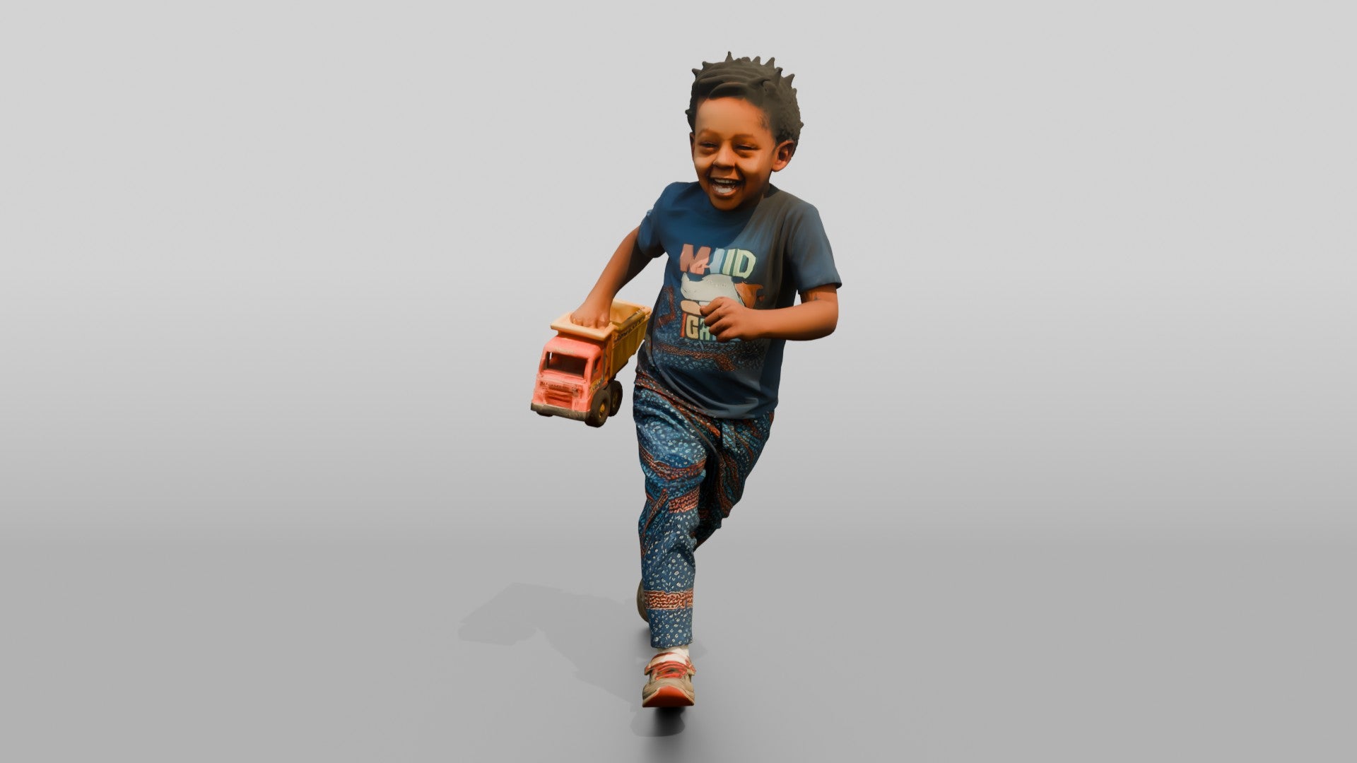 African Boy Running with a Toy Truck