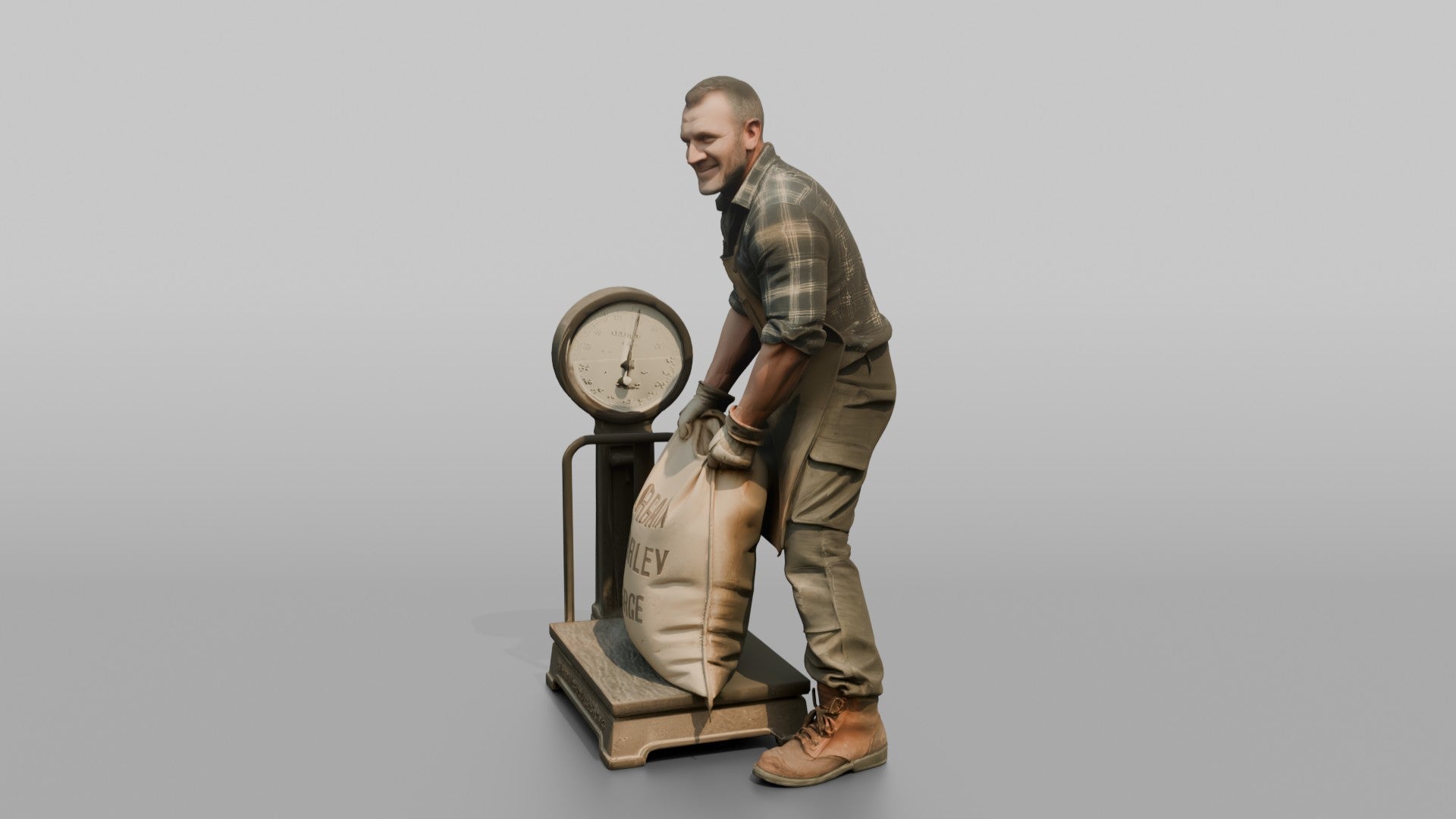 Farmer Hoisting Heavy Sack Of Grain Onto