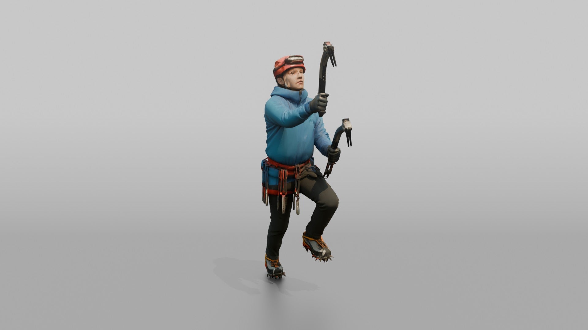Ice Climber Holding Two Ice Axes