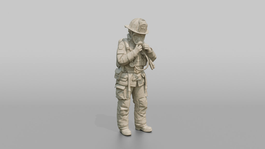 Firefighter Woman Adjusting Her Face Mask Regulator