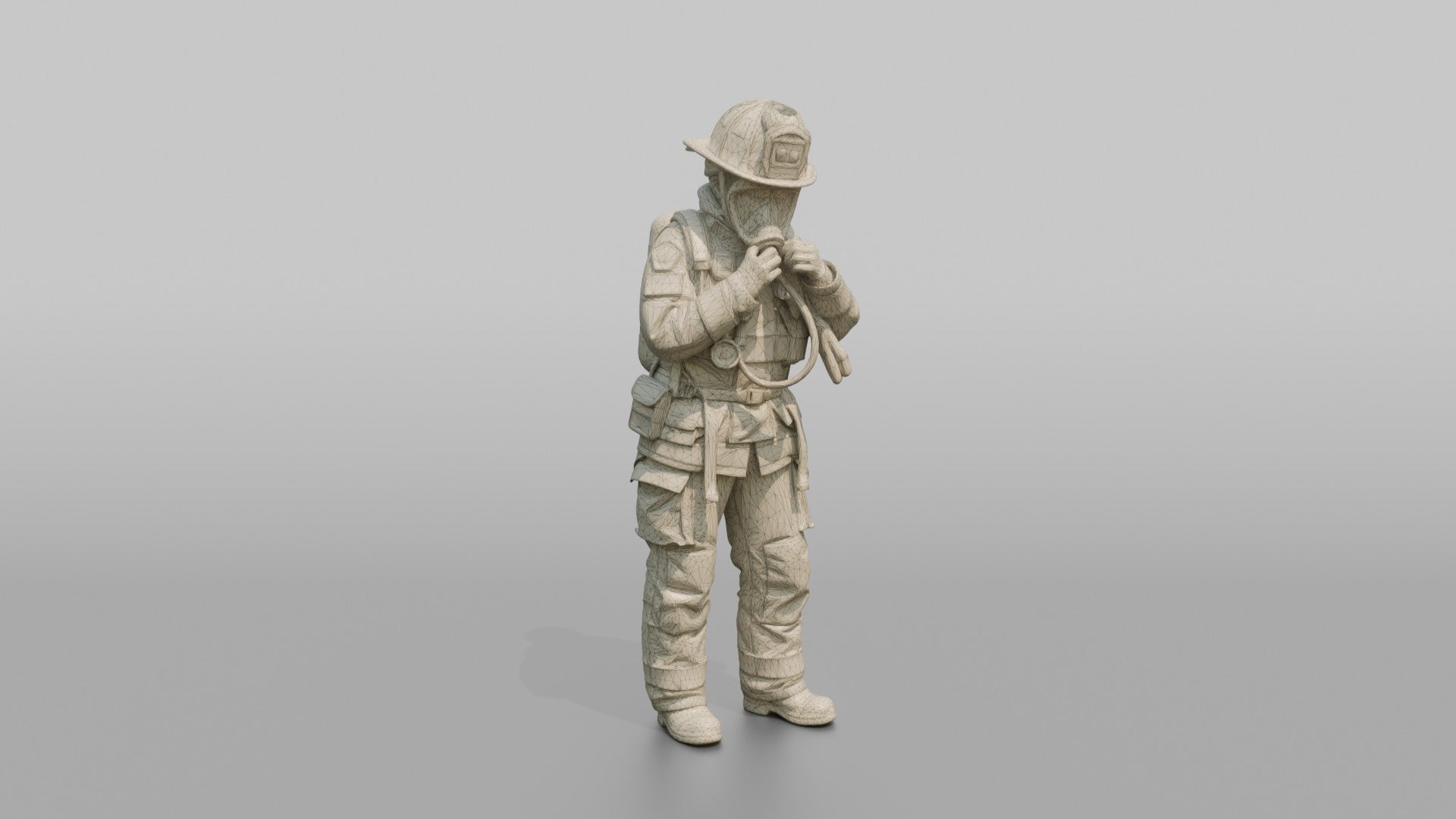 Firefighter Woman Adjusting Her Face Mask Regulator