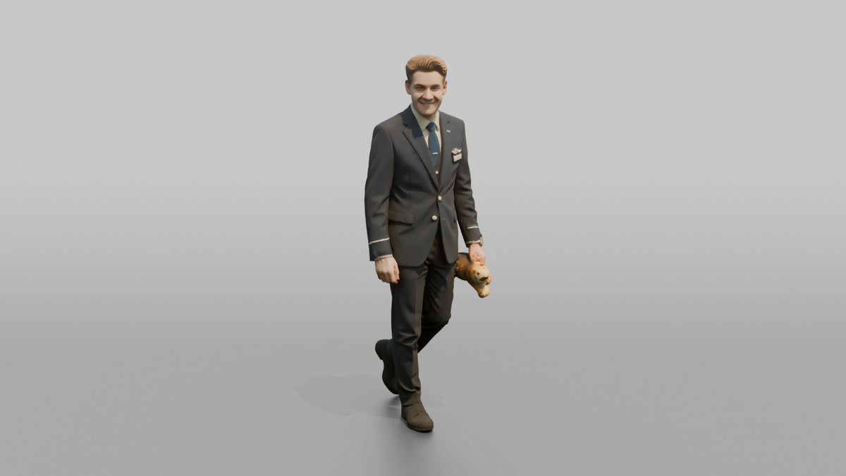 East Asian Flight Attendant Serving a Glass of Water - 3D character model, view 1