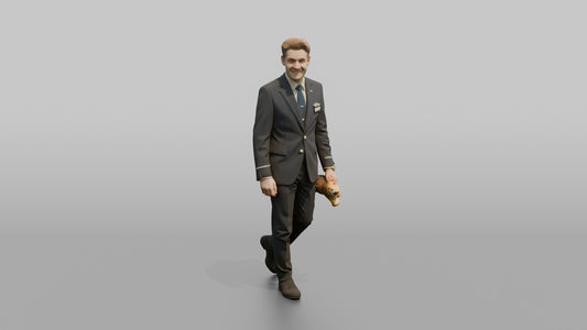 East Asian Flight Attendant Serving a Glass of Water - 3D character model, view 1