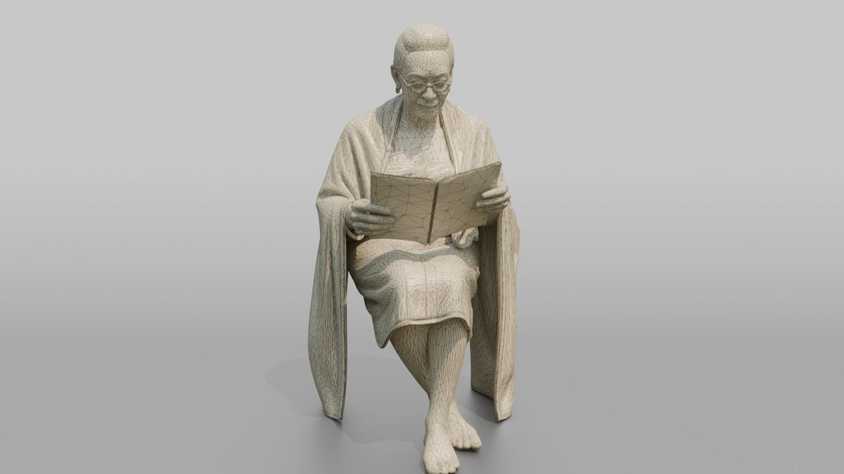 Spa Client Man Sitting Reading A Magazine, Wrapped In A Towel - wireframe topology preview