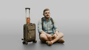 Traveler Sitting And Waiting At The Gate - 3D character model, view 1