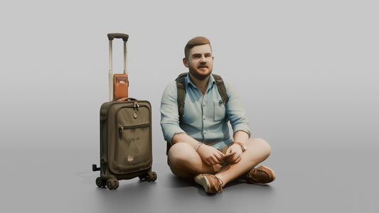 Traveler Sitting And Waiting At The Gate - 3D character model, view 1
