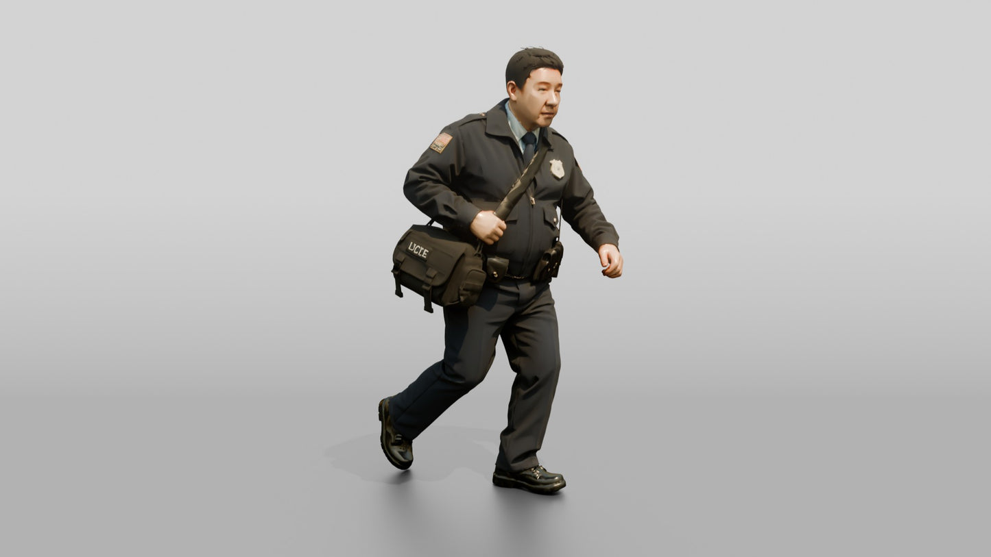 Police Officer Hurrying with a Shoulder Bag