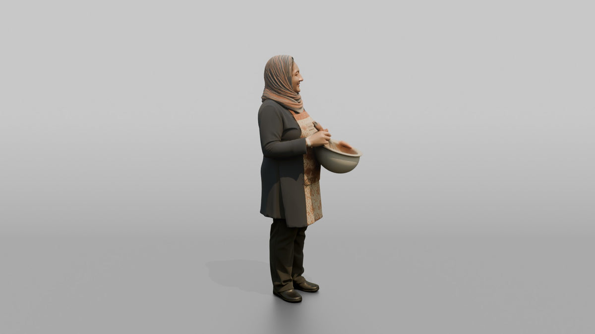 Mother Holding A Whisk Over A Mixing Bowl - 3D character model, view 2