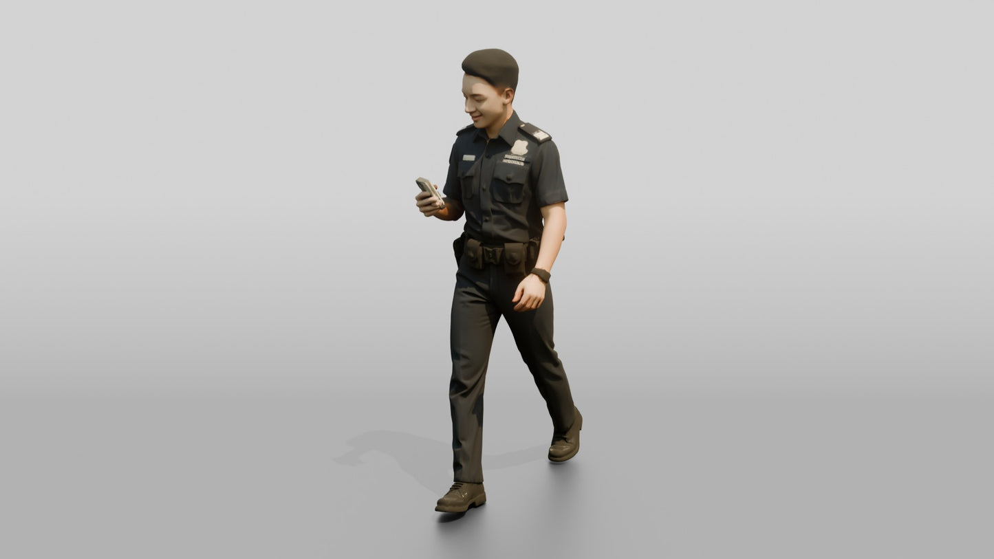 Police Officer Strolling on His Phone
