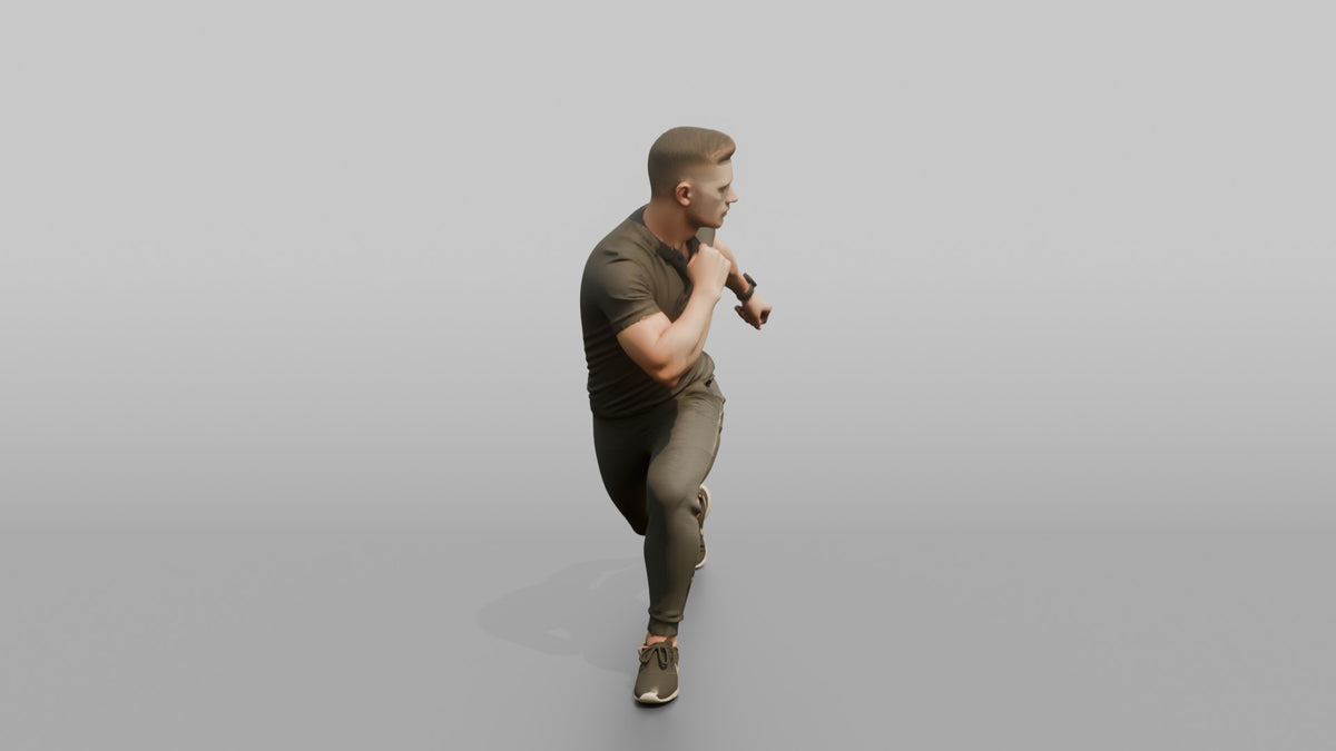 Fitness Influencer Man Mid Lunge, Twisting Slightly - 3D character model, view 2