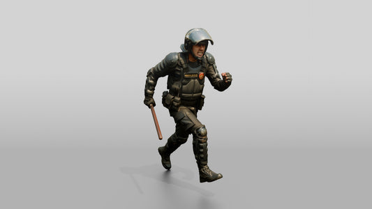 Riot Police Officers Marching with Batons - 3D character model, view 1