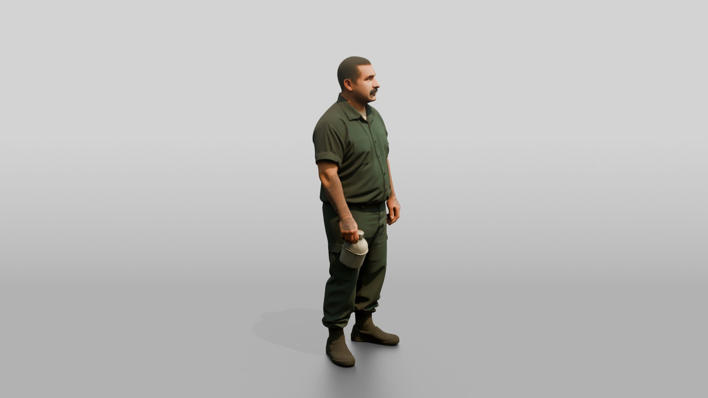 Latino Male Prisoner in a Dark Green Uniform