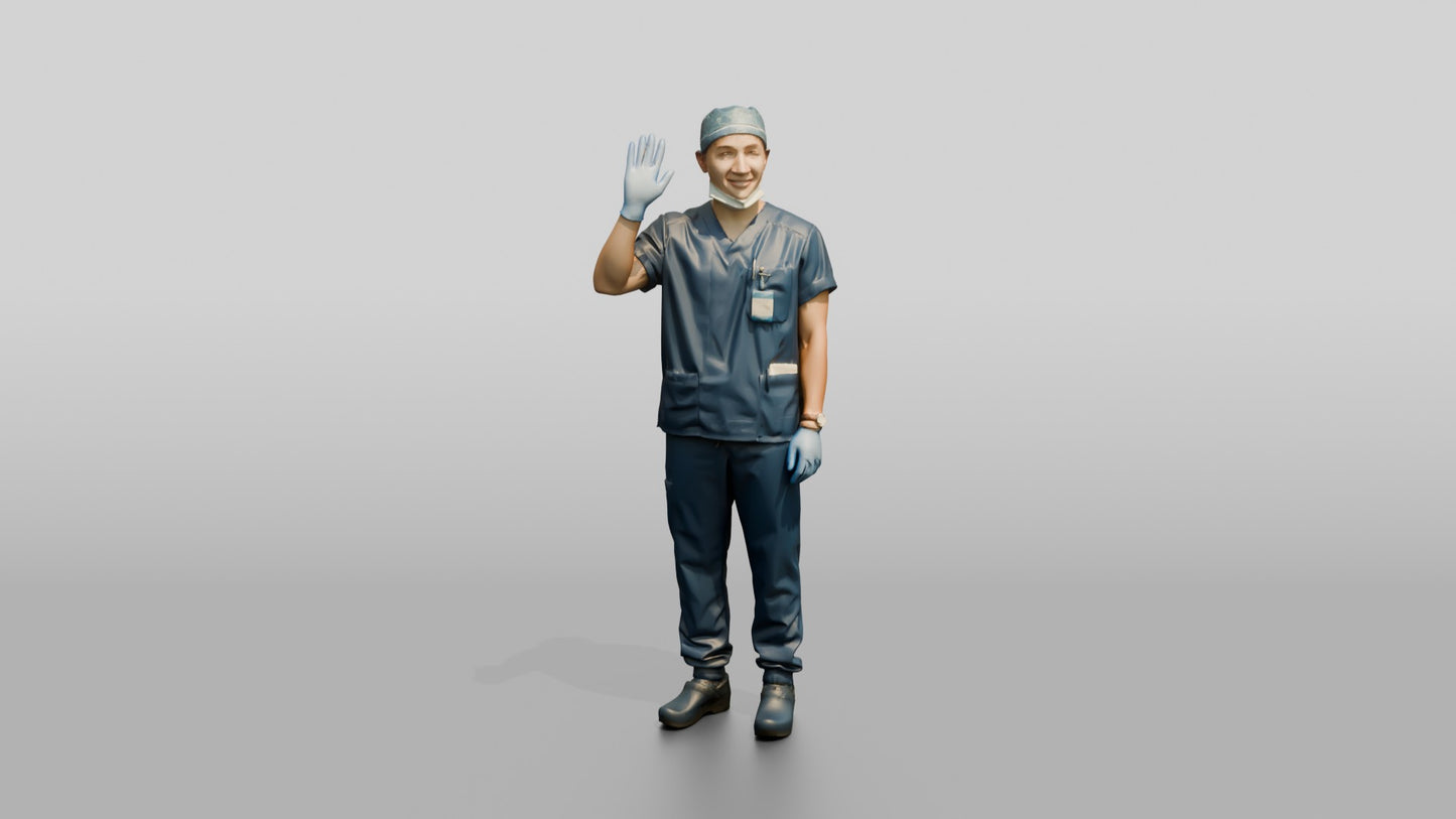 Young East Asian Man Doctor Waving