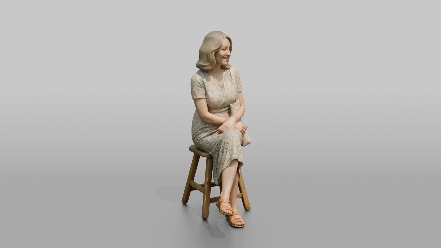 British Woman Seated in a Floral Summer Dress