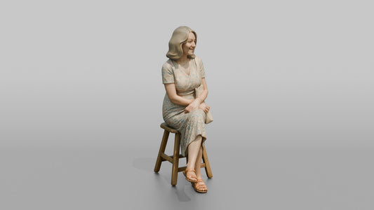 British Woman Seated in a Floral Summer Dress - 3D character model, view 1