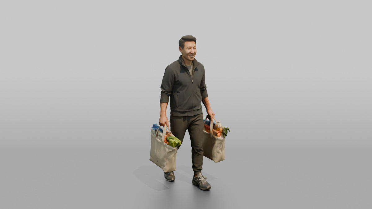 Father Carrying Two Grocery Bags, One In Each Hand - 3D character model