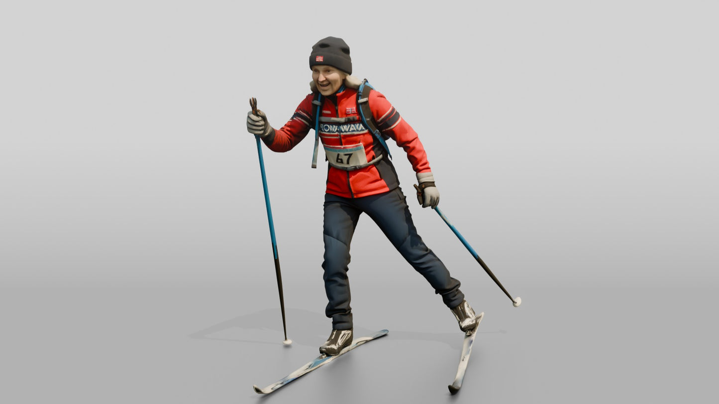Elderly Norwegian Woman Cross-Country Skiing