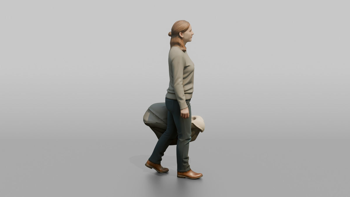 Mother Carrying A Car Seat By Its Handle - 3D character model, view 2