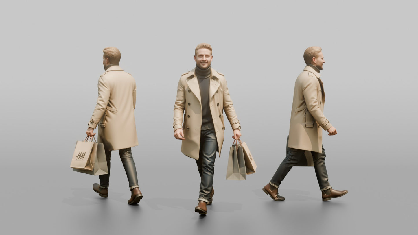 Scandinavian Man Walking in a Trench Coat Over a Sweater