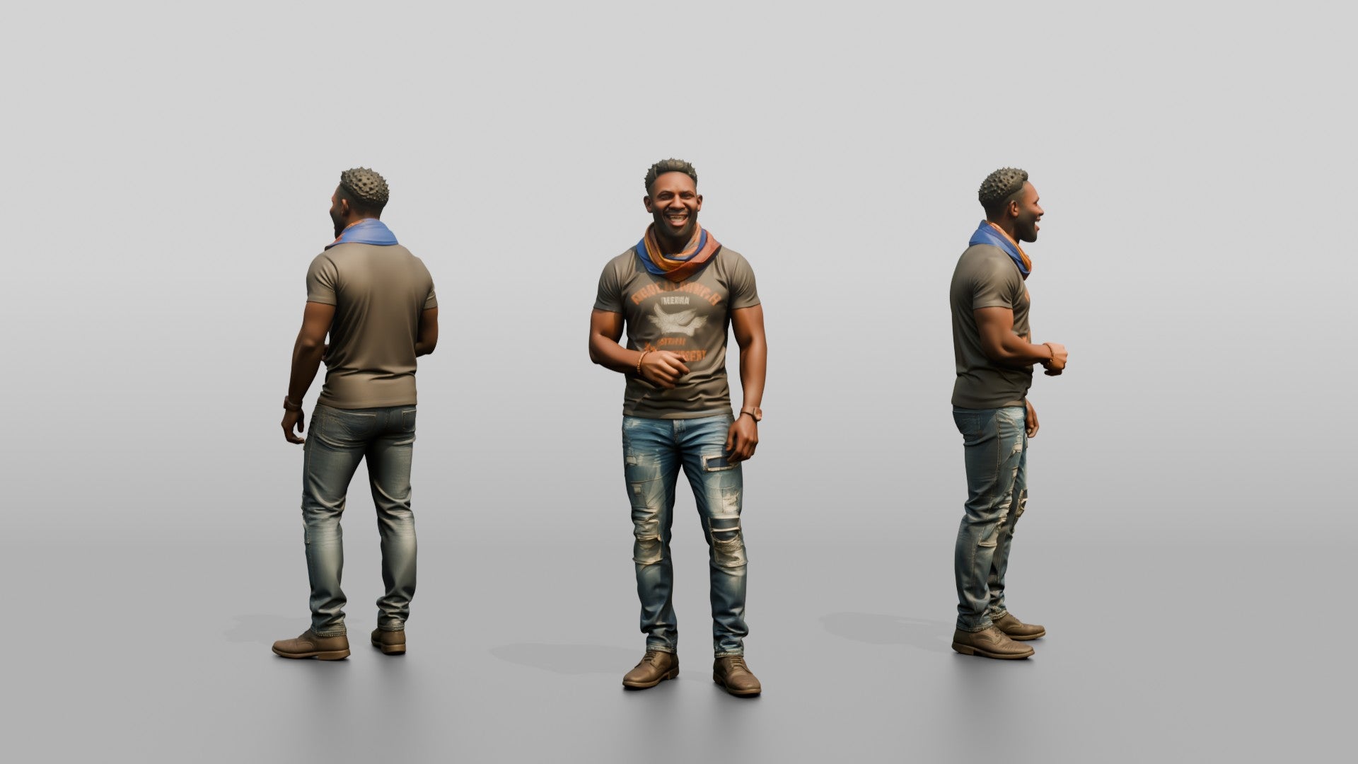 Muscular African Man Laughing in Distressed Jeans