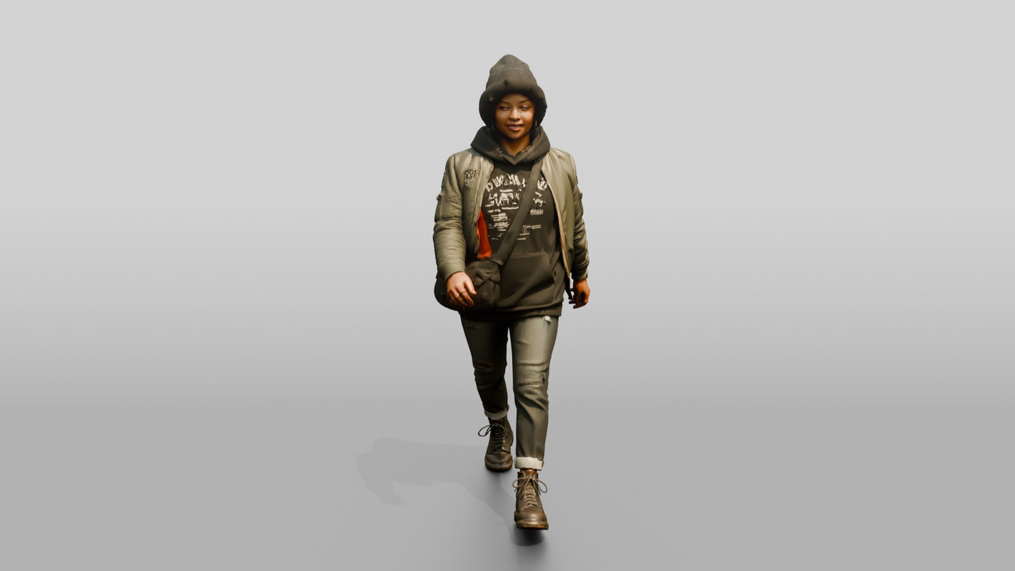 African-American Woman in Bomber Jacket and Hoodie