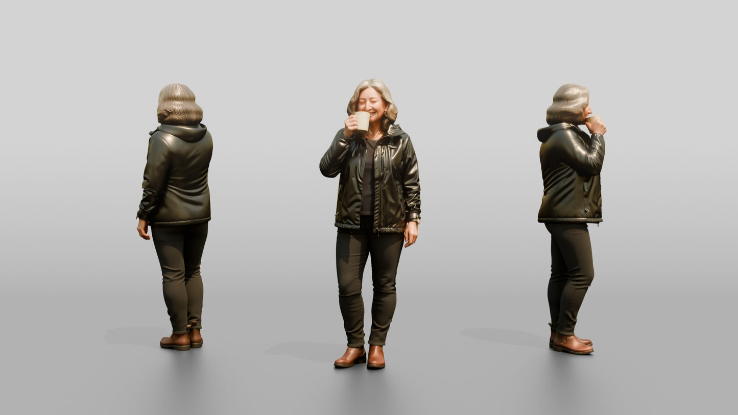 White Woman Drinking Coffee in Waterproof Jacket