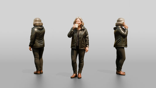 White Woman Drinking Coffee in Waterproof Jacket