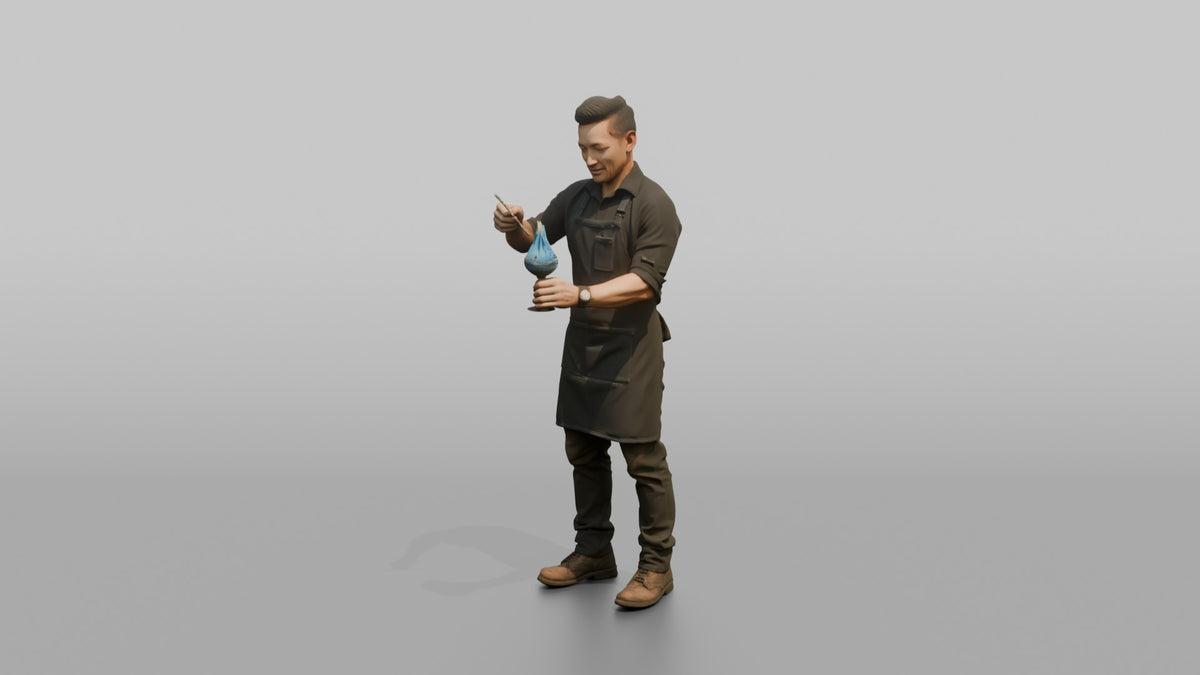 Bartender Man Lighting A Flaming Cocktail - 3D character model, view 4