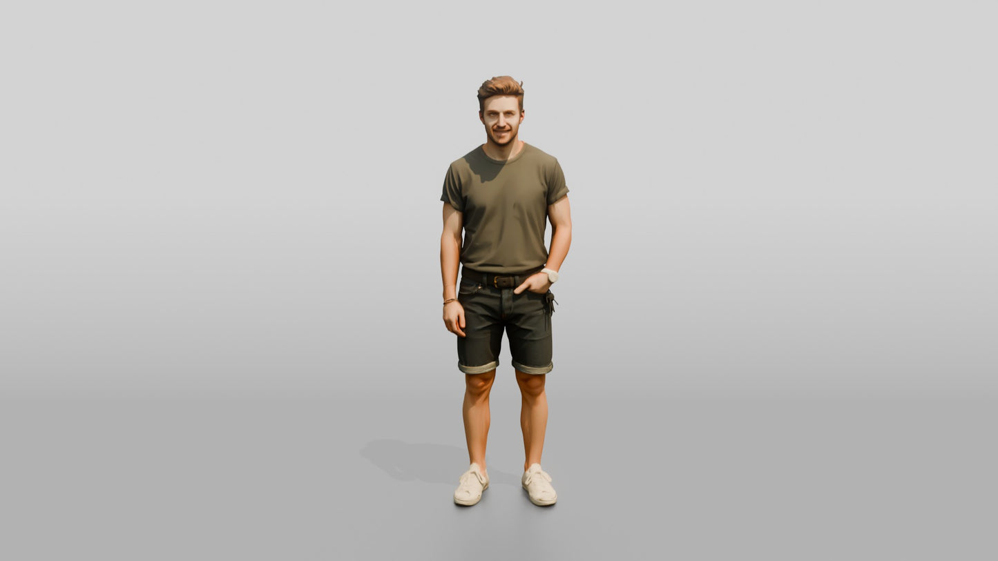 Caucasian Man in Vintage-Wash T-Shirt