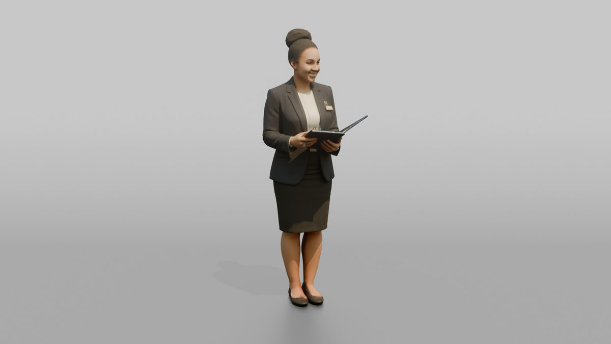 Receptionist Woman Holding A Guest Folder And Pen - 3D character model