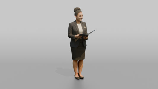 Receptionist Woman Holding A Guest Folder And Pen - 3D character model