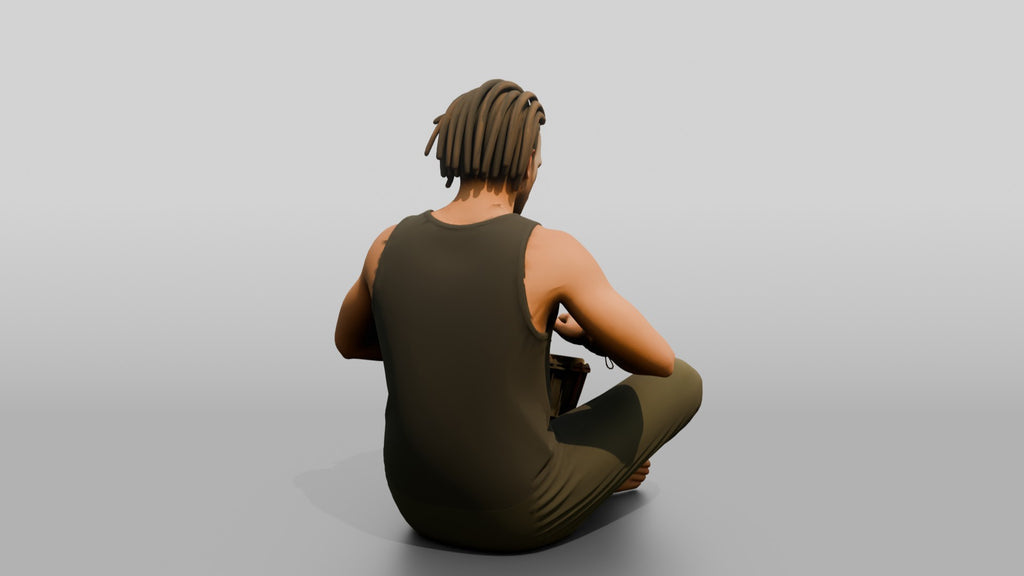 Hippie Man Playing a Djembe Drum