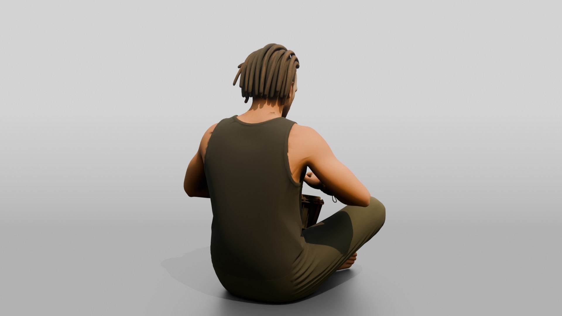 Hippie Man Playing a Djembe Drum