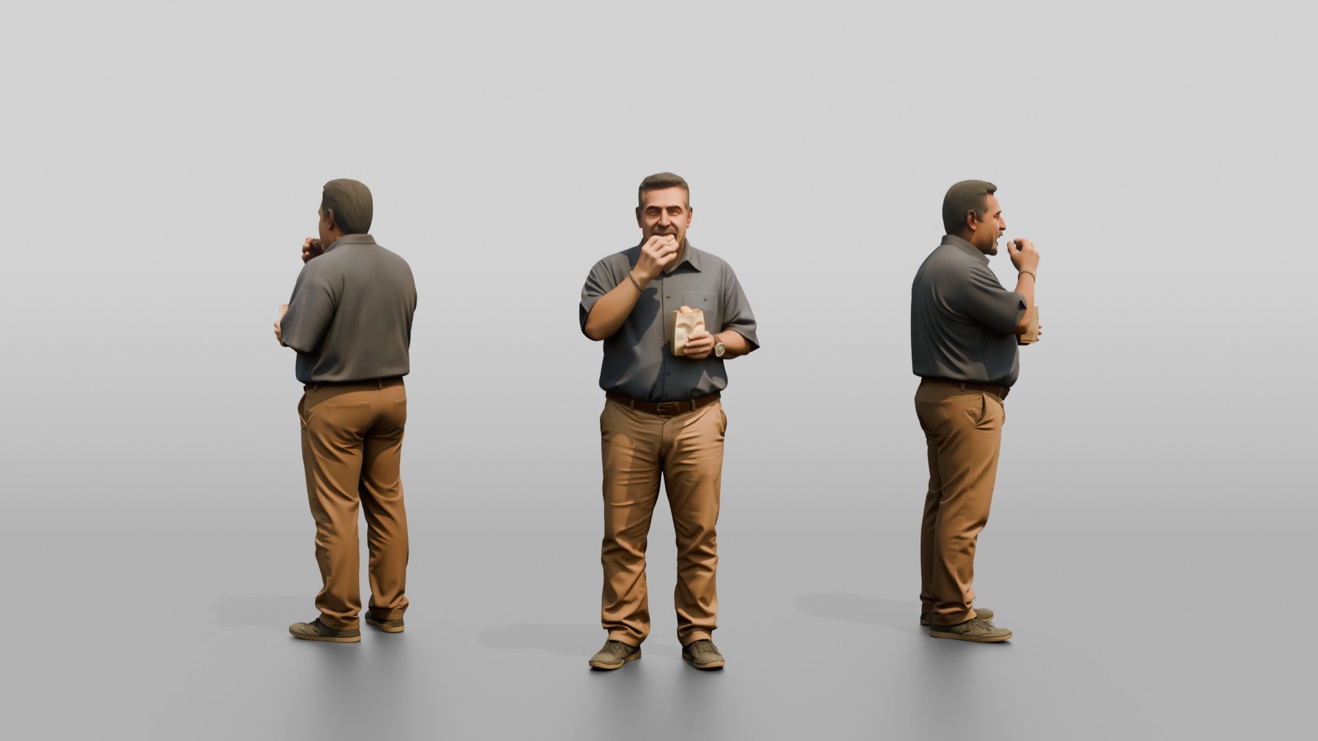 Plus-Size Middle-Aged Persian Man Eating a Snack