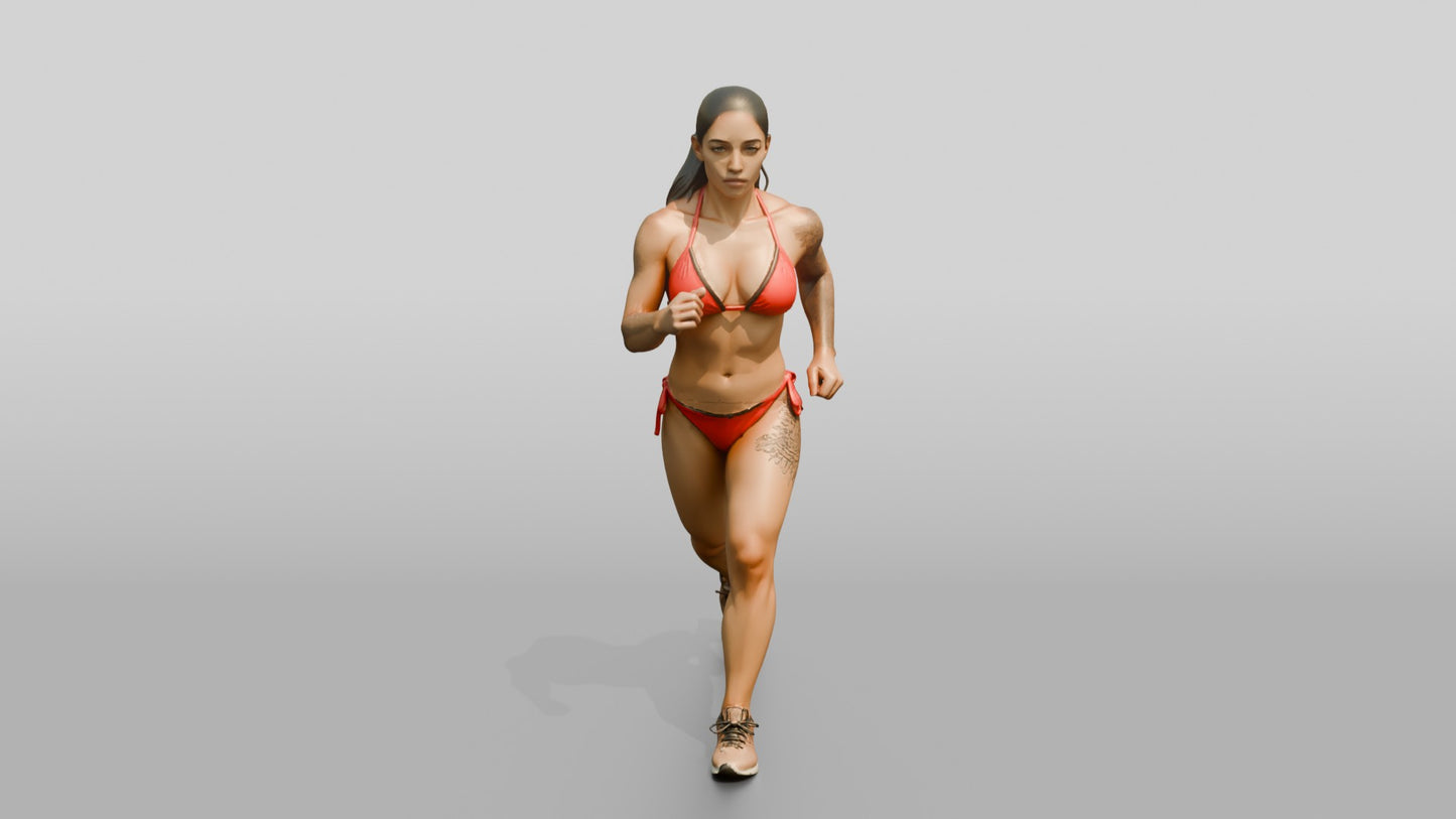 Latina Woman Running in Red String Bikini